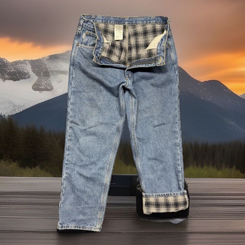 Carhartt Relaxed Fit Flannel Lined Jeans Mens 36x30 Blue Denim Workwear B172 DST
